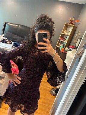 Eliza J Plum Lace Bell-Sleeve Cocktail Dress